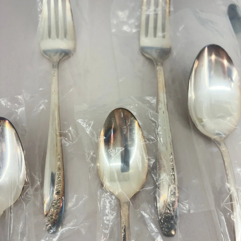 Wm Rogers Starlight Rose Silverplate (4) 6 Pc Place Setting Flatware Lot Vintage